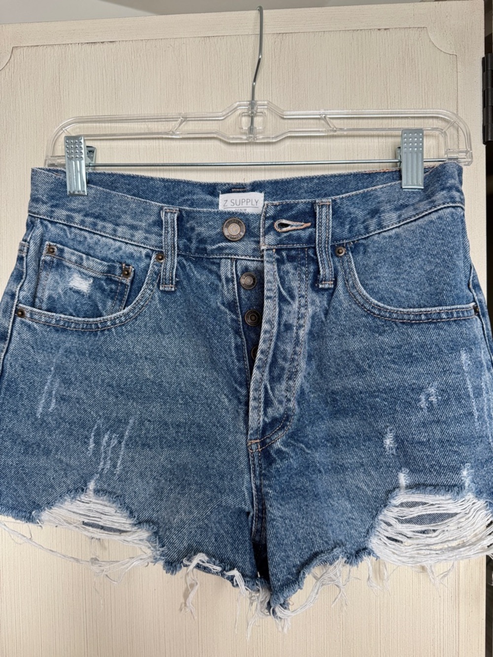 Z Supply Distressed Light Blue Denim Cutoff Shorts